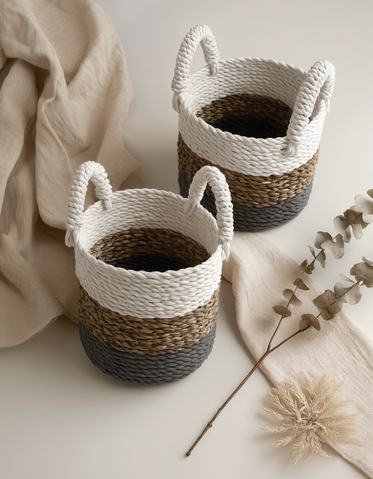 Seagrass Basket Set - Grey / Natural / White