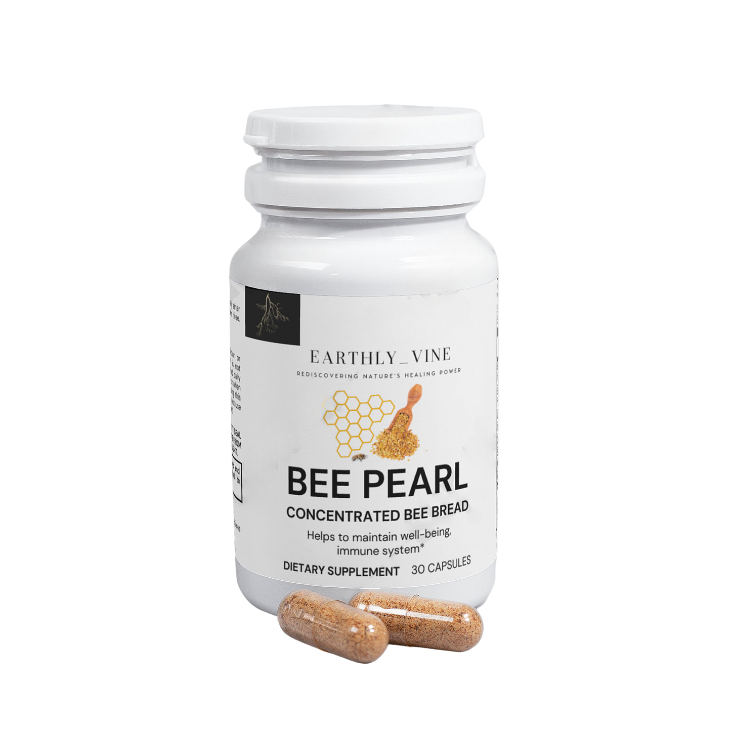 Bee Pearl bottle closed with capsules showing