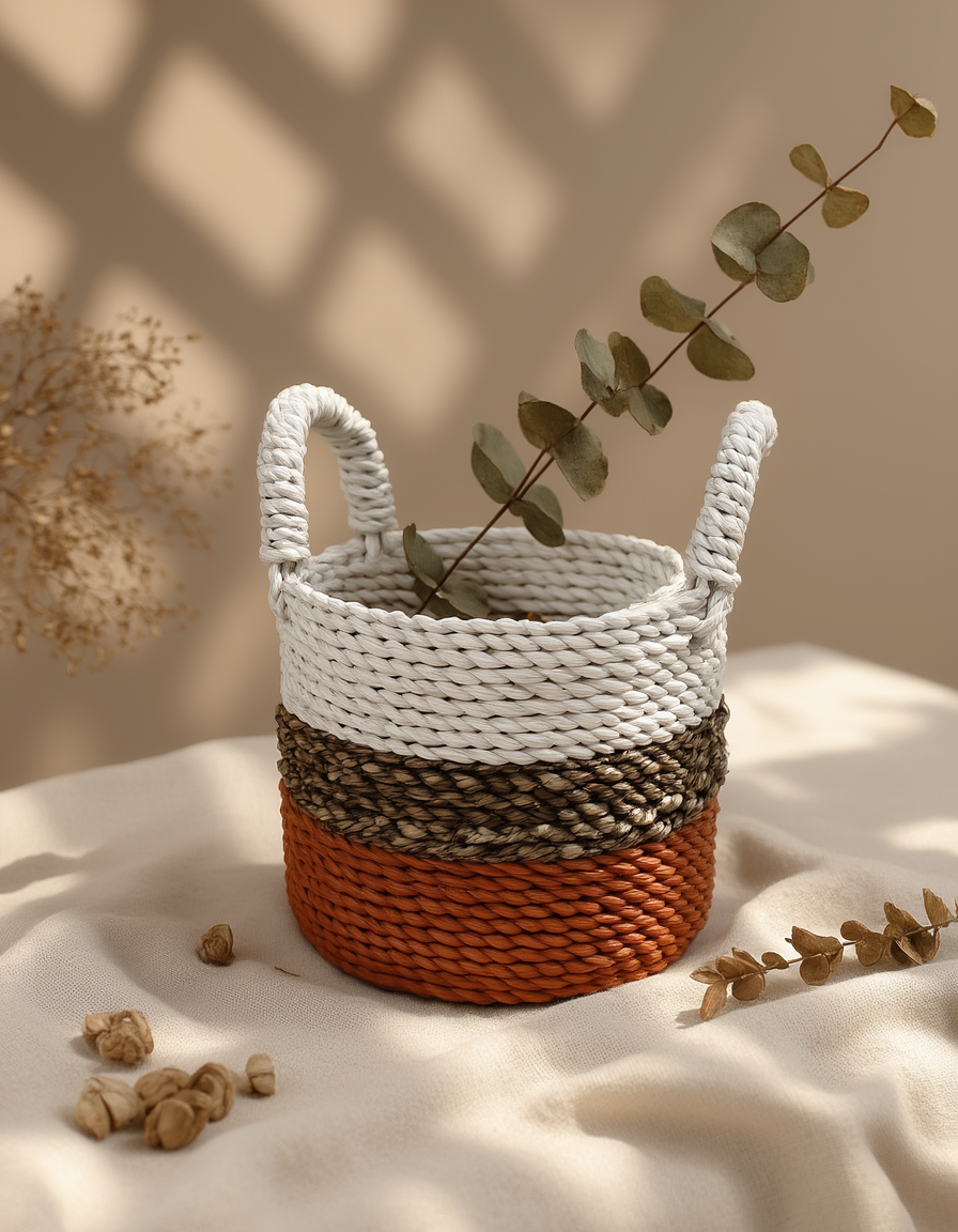 Seagrass Basket Set - Orange / Natural / White