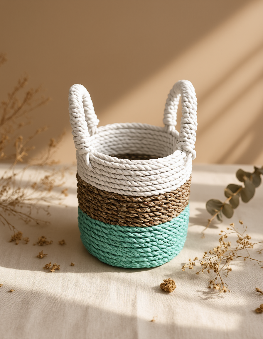 Seagrass Basket Set - Green / Natural / White