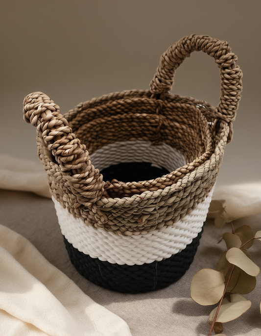 Seagrass Basket Set - Dark Grey / White / Natural