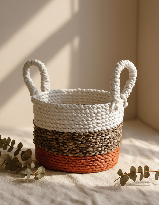 Seagrass Basket Set - Orange / Natural / White