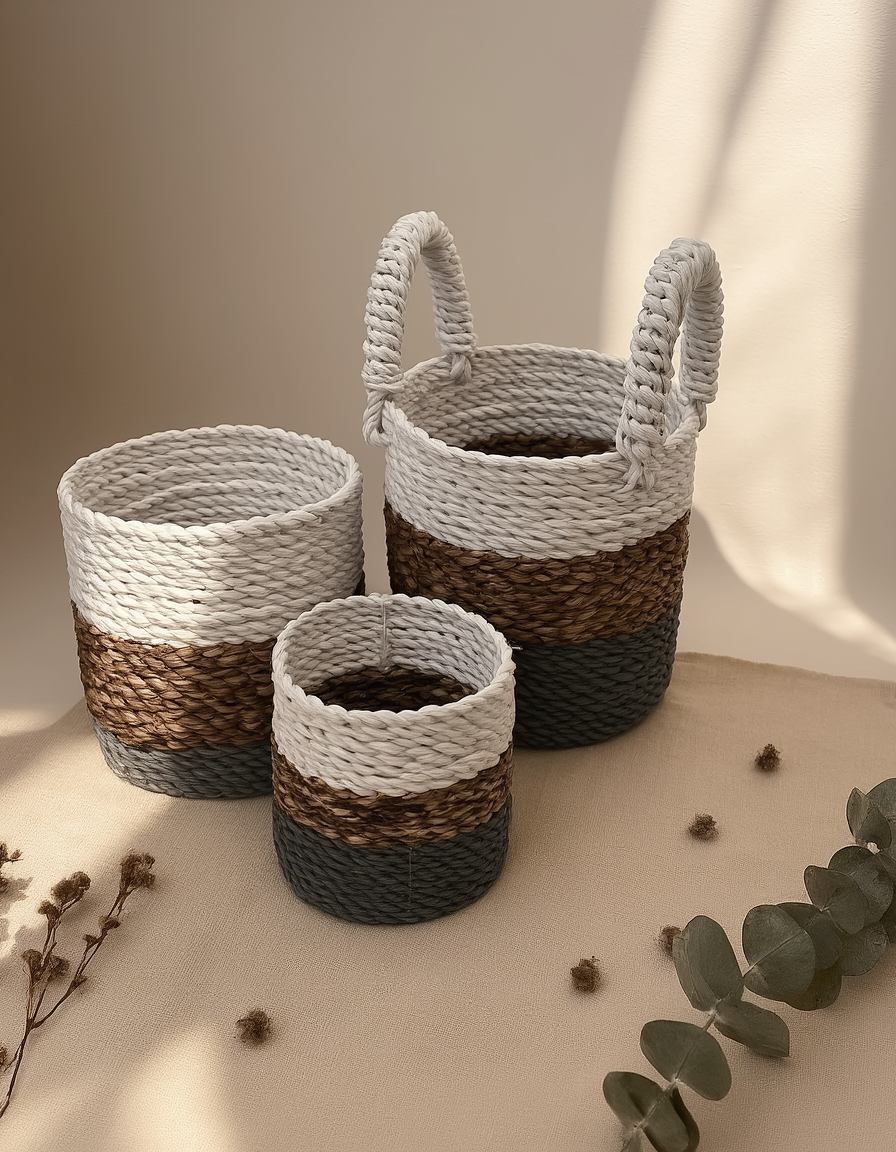 Seagrass Basket Set - Grey / Natural / White