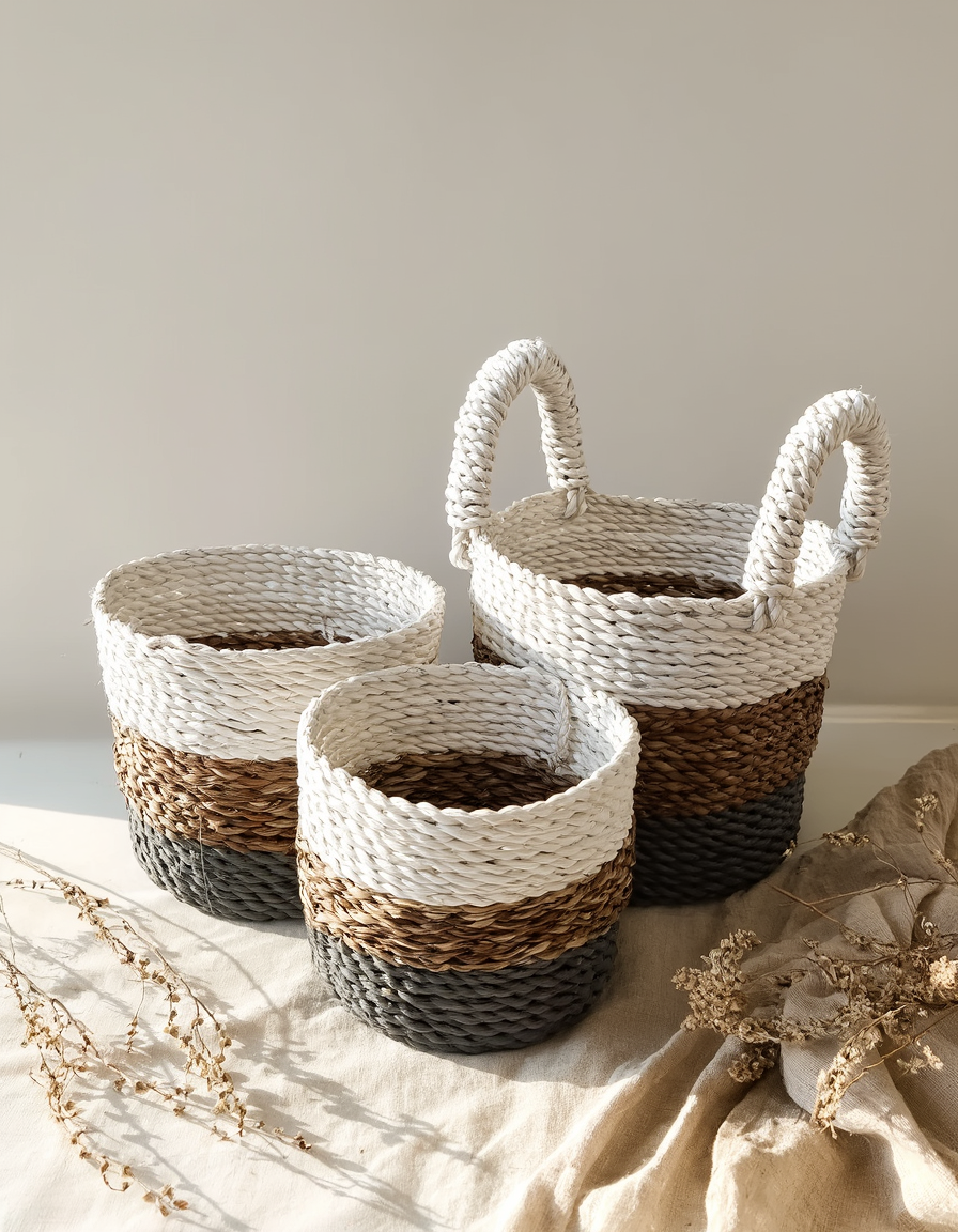 Seagrass Basket Set - Grey / Natural / White