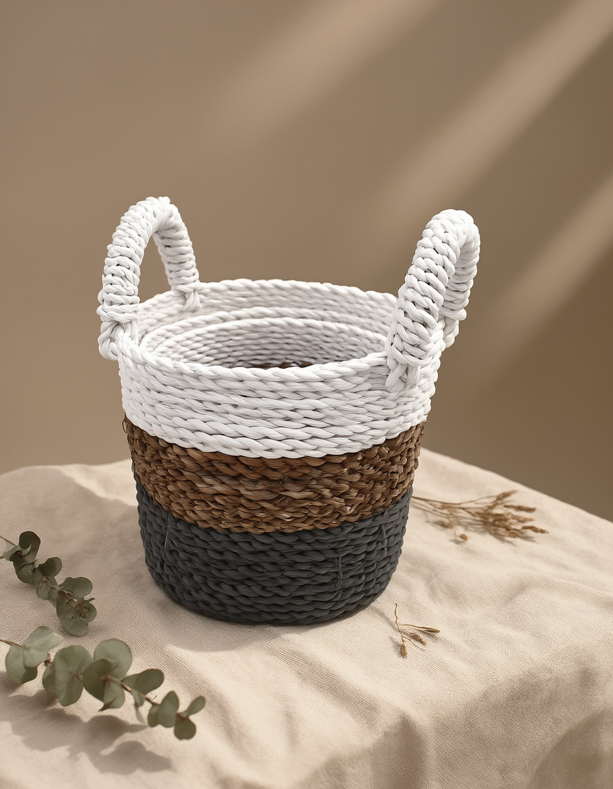 Seagrass Basket Set - Grey / Natural / White