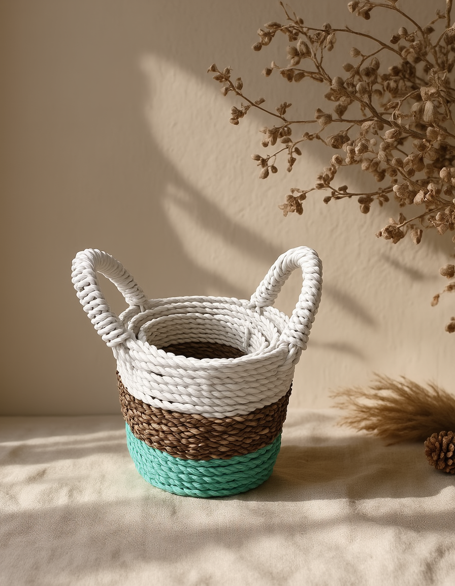 Seagrass Basket Set - Green / Natural / White