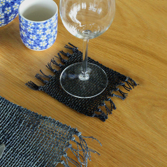 Seagrass Fringe Coaster Set of 4 - Black
