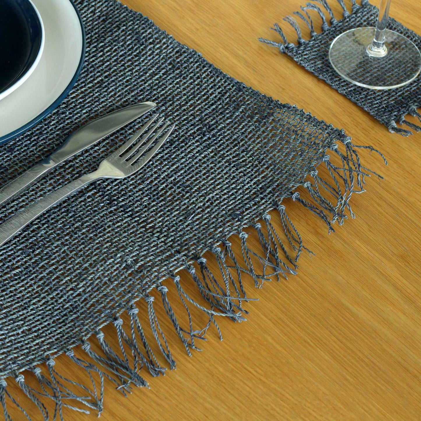 Seagrass Fringe Place Mat - Charcoal