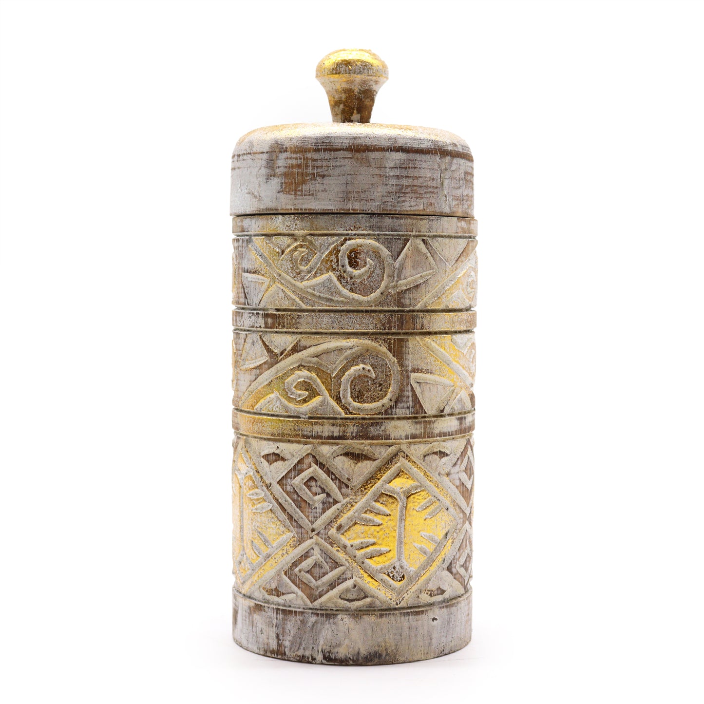 Front view of the White & Gold Tall Wooden Container