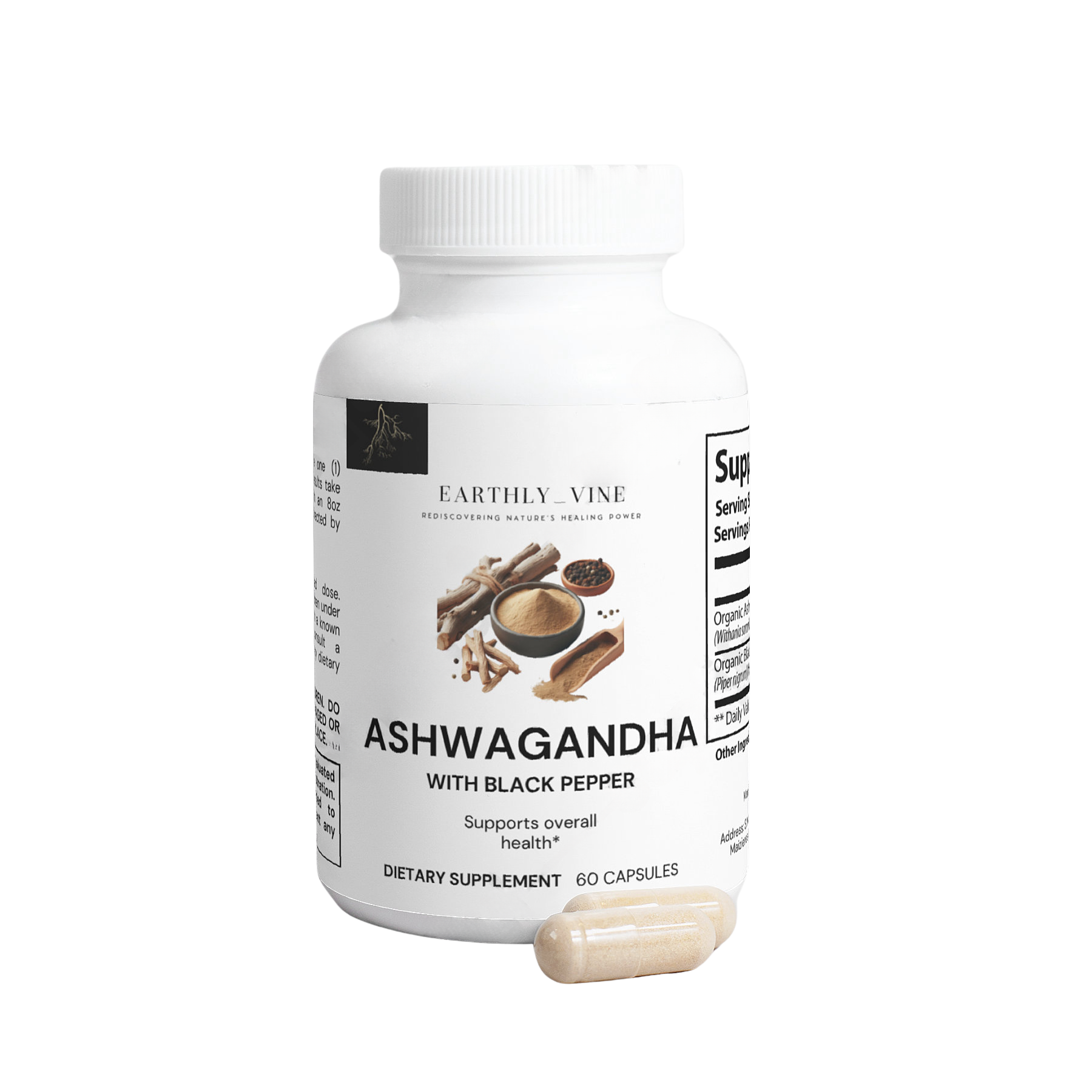 Ashwagandha capsule & bottle
