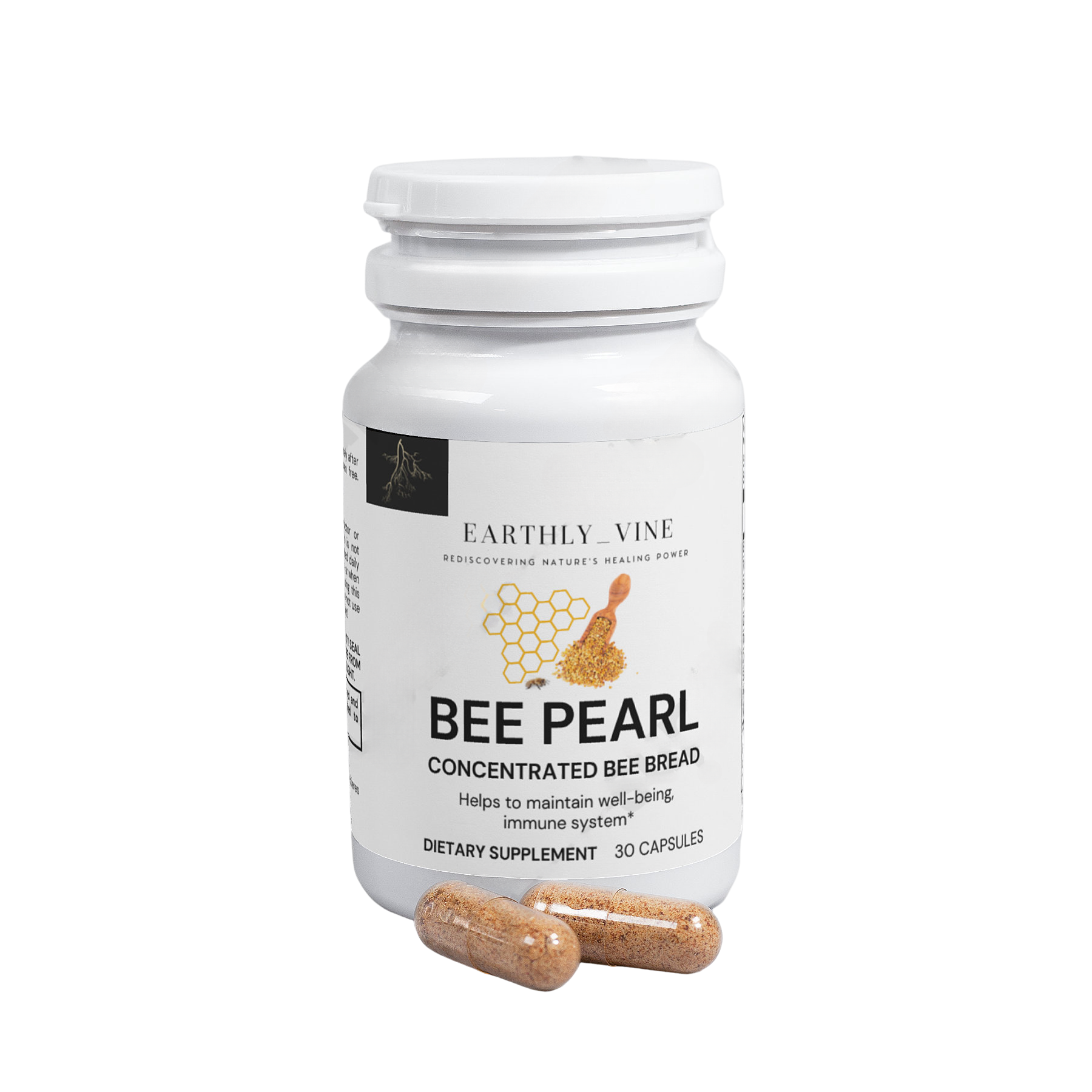 Bee Pearl bottle closed with capsules showing
