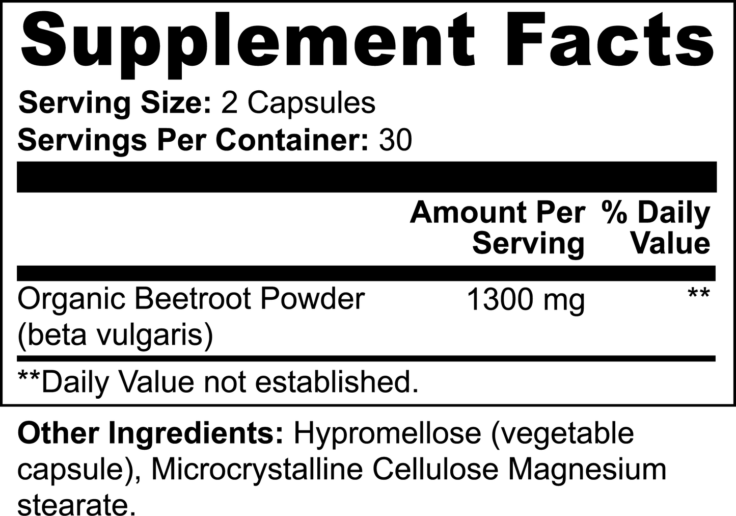 Supplement facts showing beetroot powder per serving
