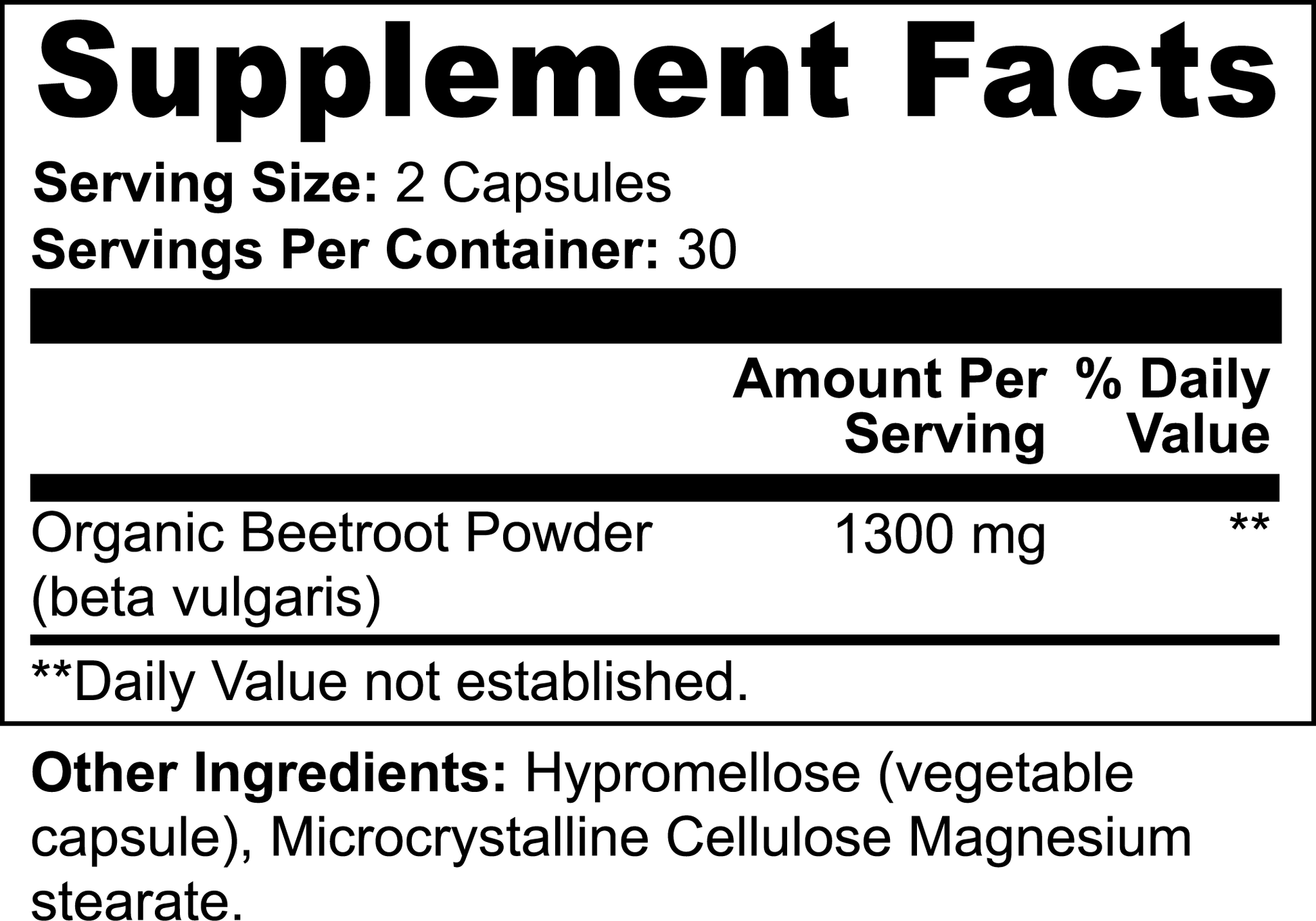Supplement facts showing beetroot powder per serving