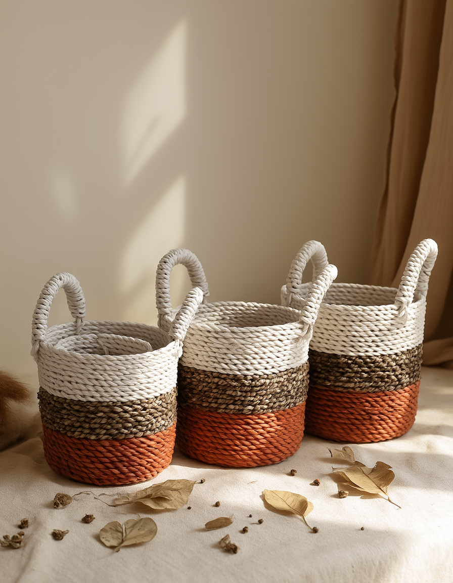 Seagrass Basket Set - Orange / Natural / White
