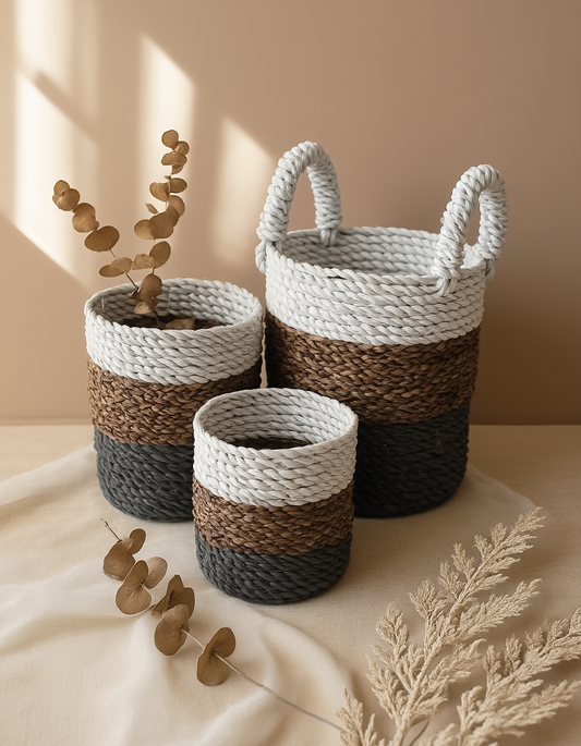 Seagrass Basket Set - Grey / Natural / White