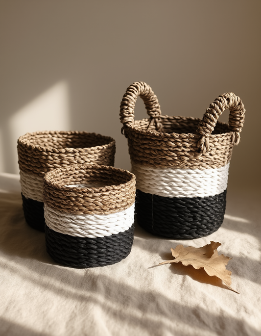 Seagrass Basket Set - Dark Grey / White / Natural
