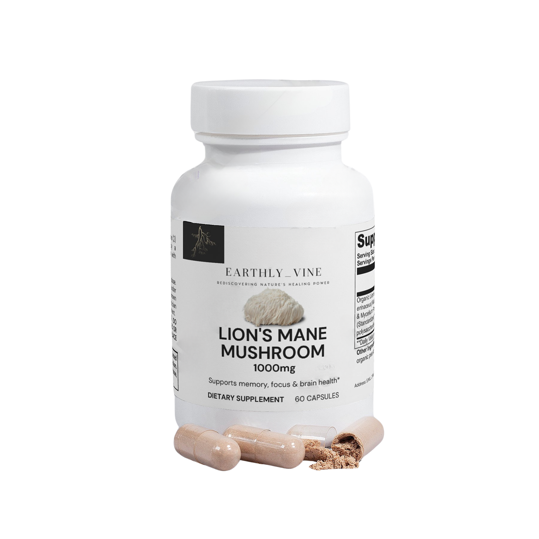 Lion’s Mane mushroom supplement bottle with capsules
