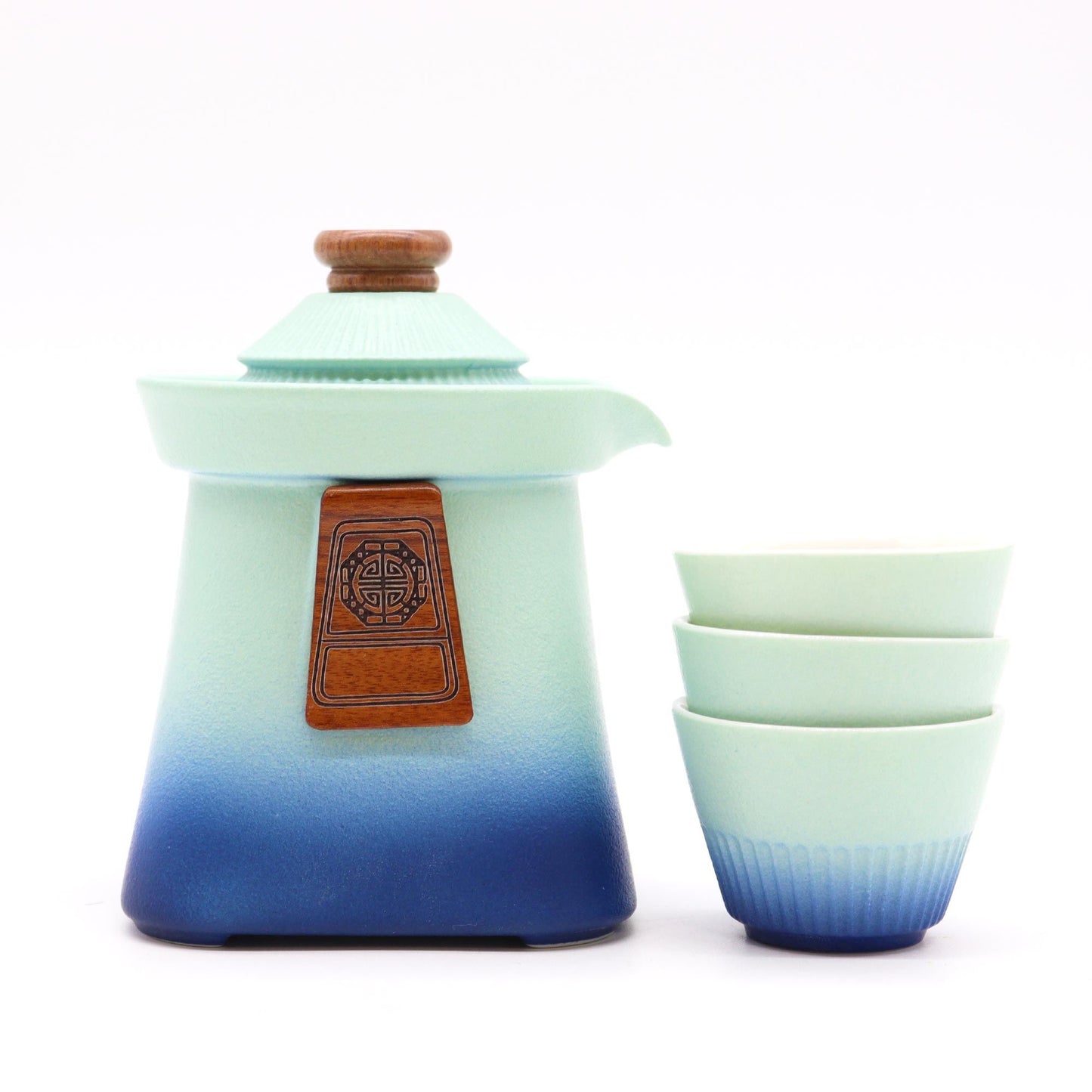 Temple Teapot Set – Blue Heaven Ceramic Pot & Three Cups | Earthly Vine