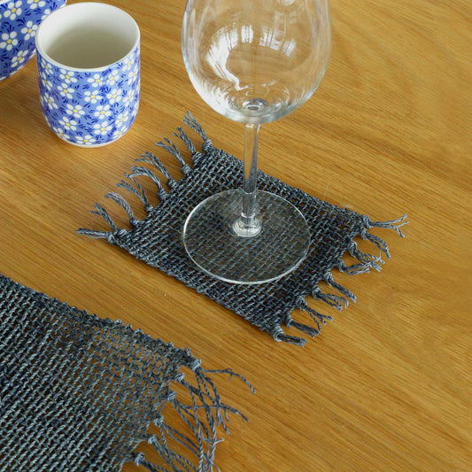 Seagrass Fringe Coaster Set of 4 - Charcoal