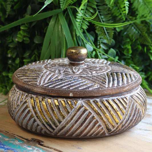 Gold & Natural jar styled on table with natural elements